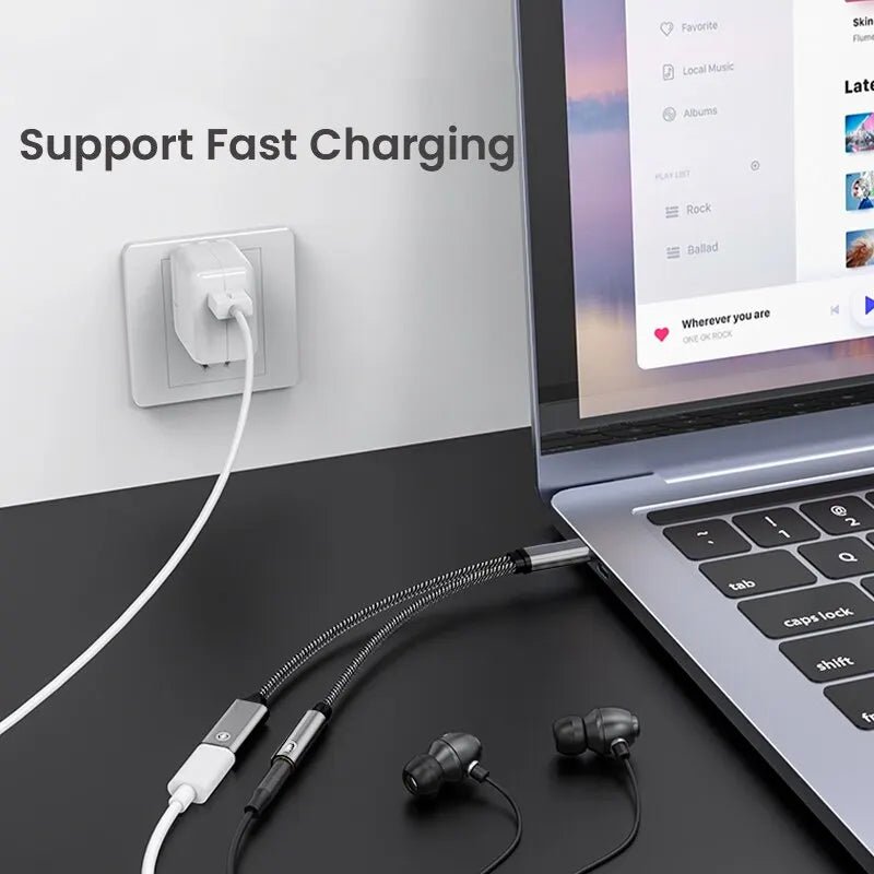 NIERBO 2 in 1 USB C to 3.5mm Headphone and Charger Adapter USB C PD 3.0 Port to Aux Audio Jack Fast Charging Dongle Cable Cord - Checkouts UK
