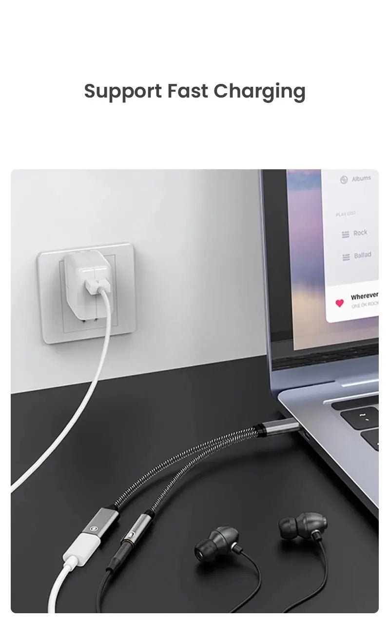 NIERBO 2 in 1 USB C to 3.5mm Headphone and Charger Adapter USB C PD 3.0 Port to Aux Audio Jack Fast Charging Dongle Cable Cord - Checkouts UK