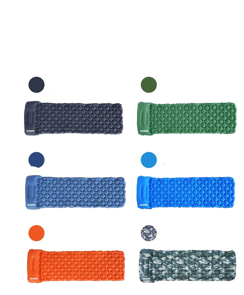 Outdoor Camping Sleeping Pad Folding Sleep Mat Beach Inflat Mattress with Pillows Ultralight Air Mat Travel Hiking New - Checkouts UK