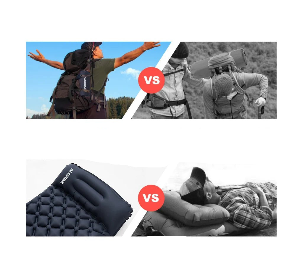 Outdoor Camping Sleeping Pad Folding Sleep Mat Beach Inflat Mattress with Pillows Ultralight Air Mat Travel Hiking New - Checkouts UK