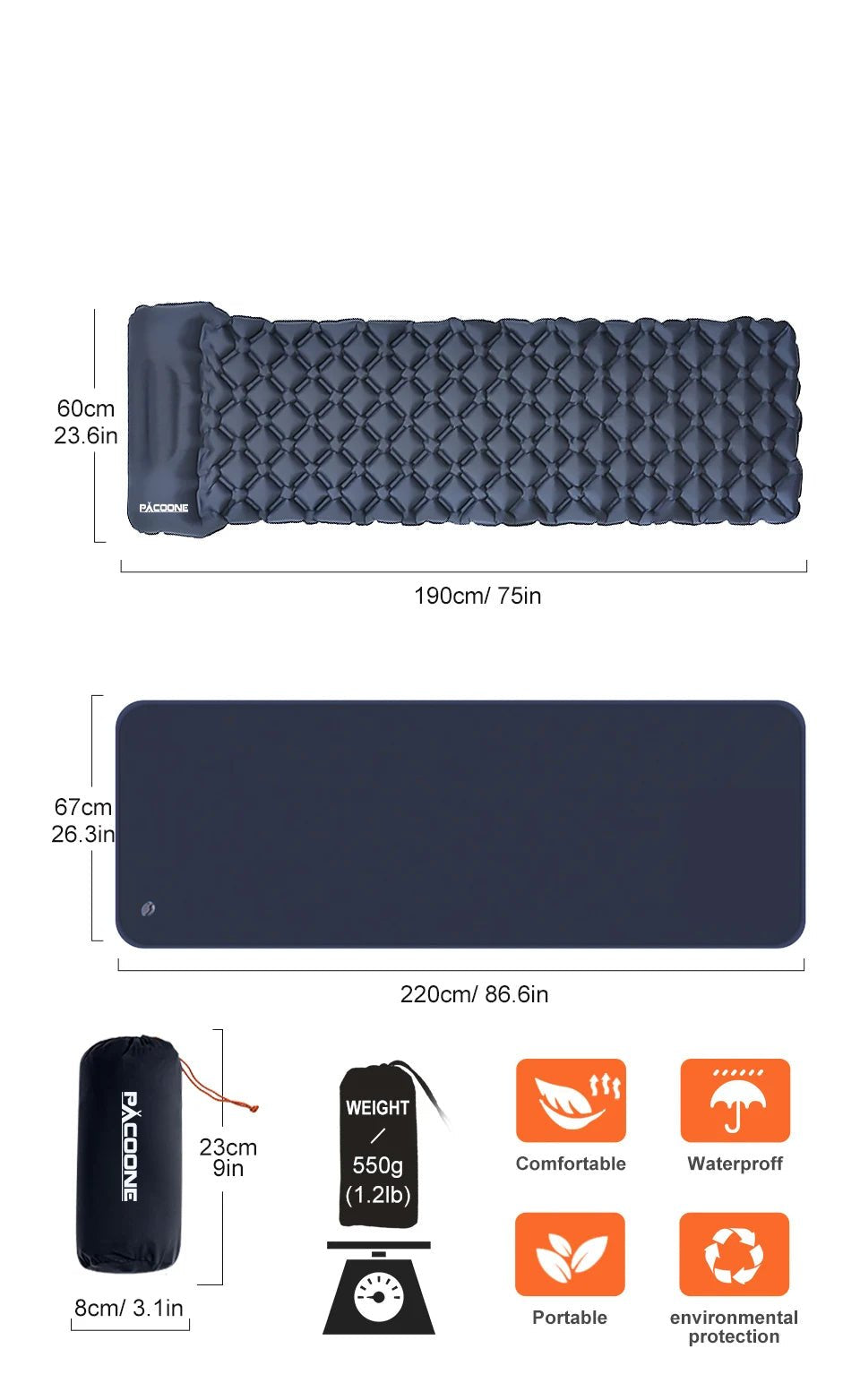 Outdoor Camping Sleeping Pad Folding Sleep Mat Beach Inflat Mattress with Pillows Ultralight Air Mat Travel Hiking New - Checkouts UK