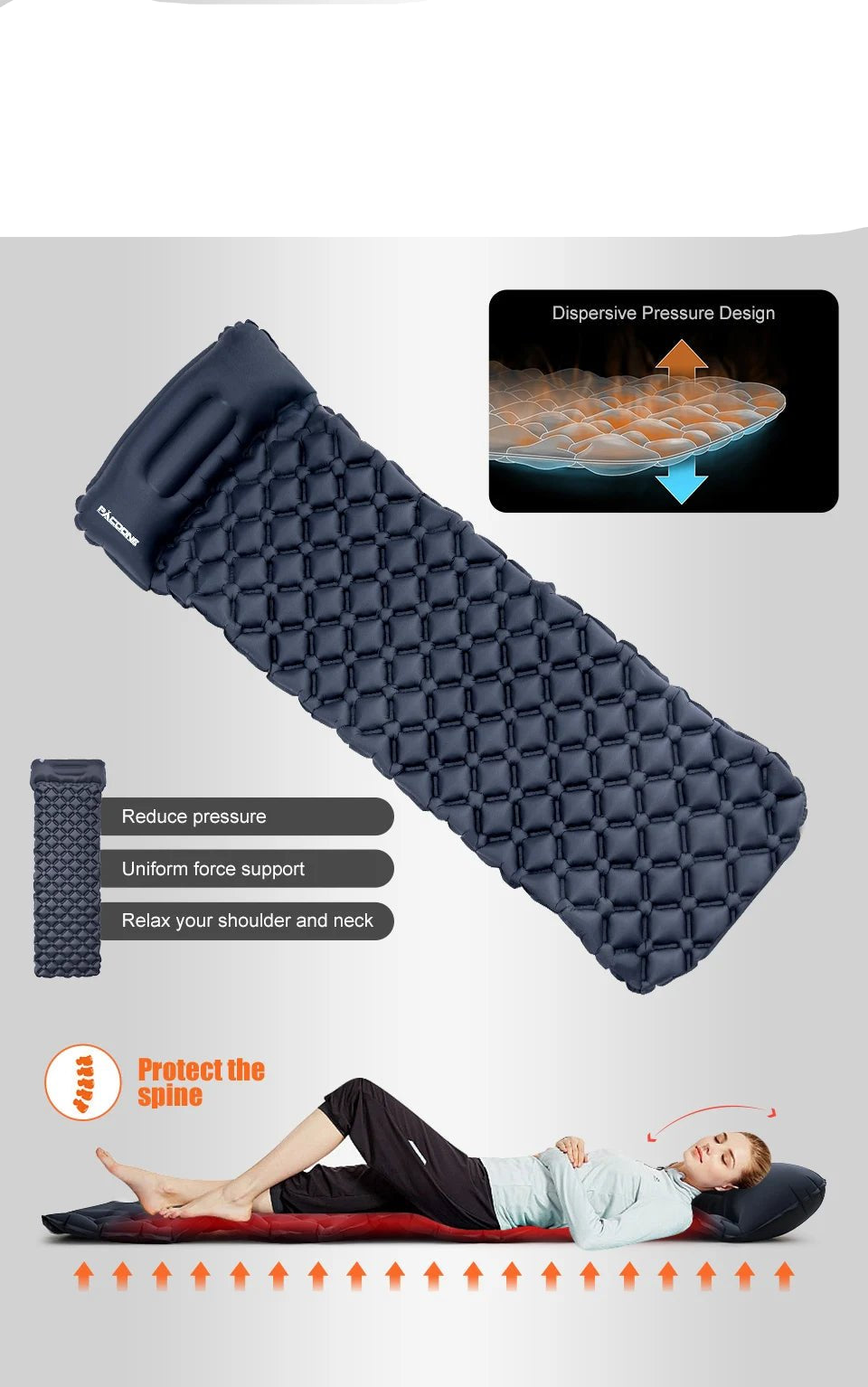 Outdoor Camping Sleeping Pad Folding Sleep Mat Beach Inflat Mattress with Pillows Ultralight Air Mat Travel Hiking New - Checkouts UK