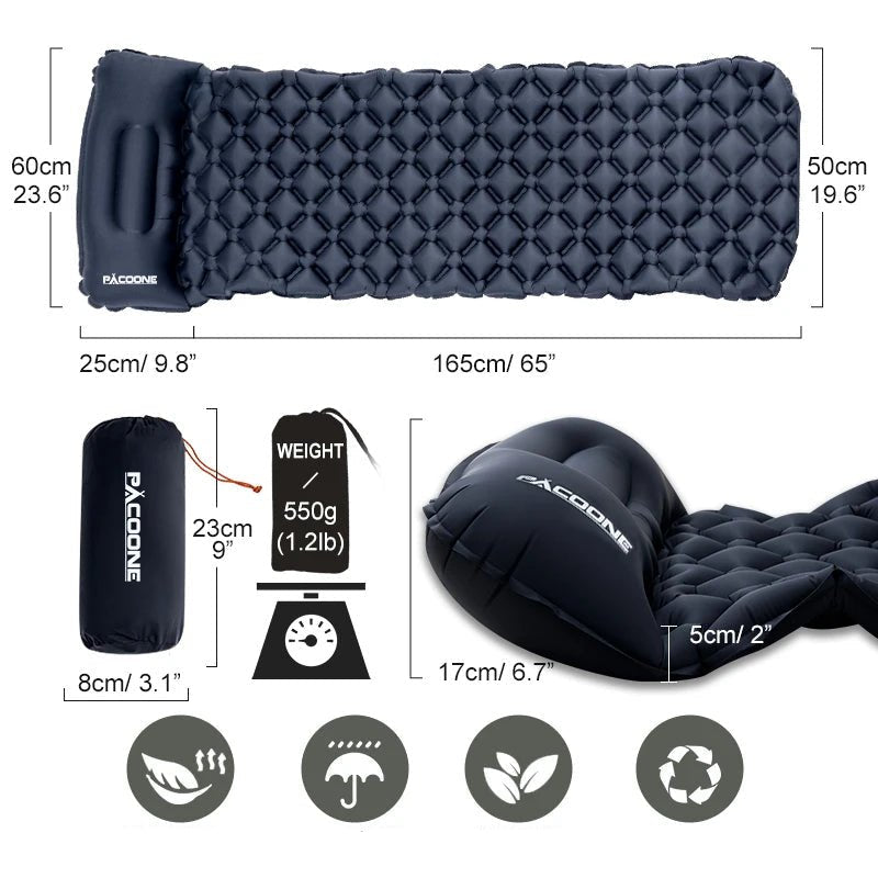 Outdoor Camping Sleeping Pad Folding Sleep Mat Beach Inflat Mattress with Pillows Ultralight Air Mat Travel Hiking New - Checkouts UK