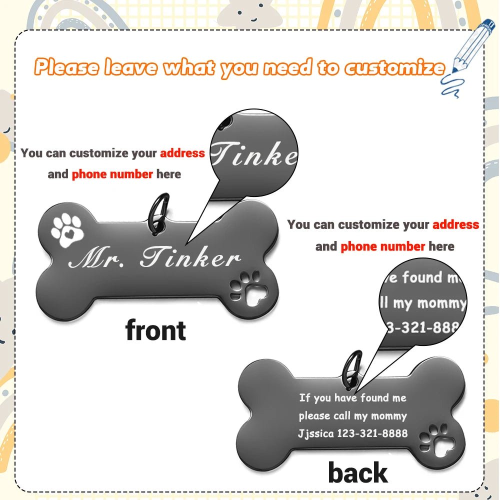 Personalized Pet Dog Tag Shiny Steel Free Engraving Kitten Puppy Anti - lost Collars Nameplate for Dog Address Tag Pet Accessoires - Furbury