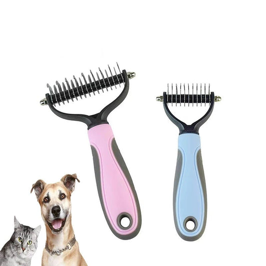 Pet Deshedding Brush Brush - Double - Sided Undercoat Rake Pet Hair Removal Comb Cat Dog Brush Pet Hair Grooming Tool Puppy - Furbury