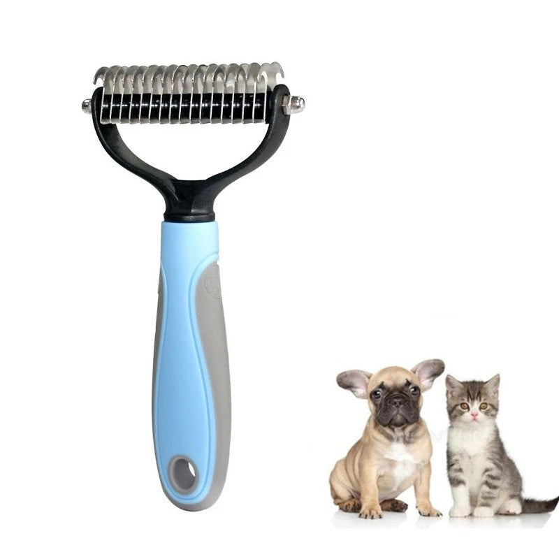 Pets Stainless Steel Grooming Brush Two - Sided Shedding and Dematting Undercoat Rake Comb for Dog Cat Remove Knots Tangles Easily - Furbury