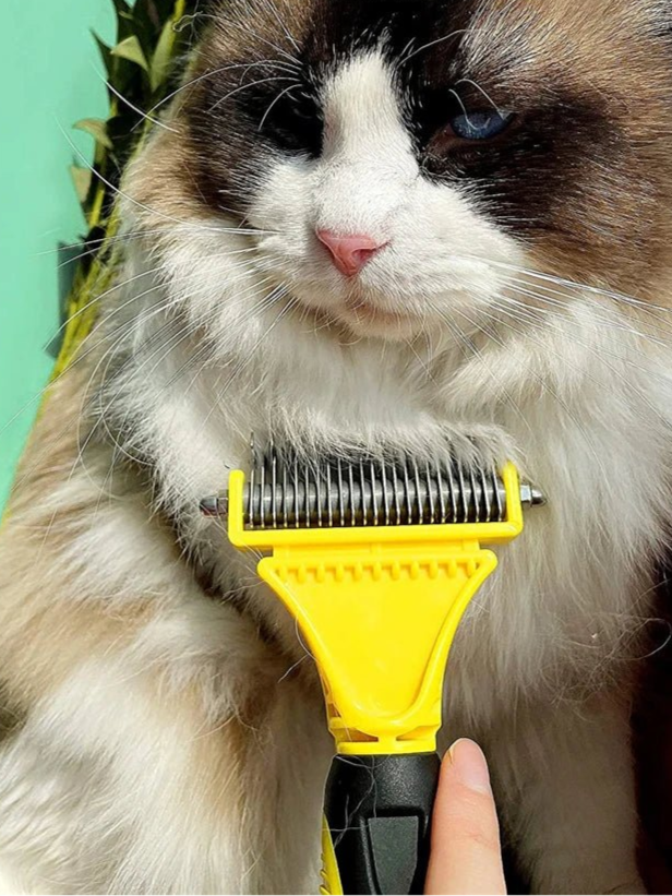Pets Stainless Steel Grooming Brush Two - Sided Shedding and Dematting Undercoat Rake Comb for Dog Cat Remove Knots Tangles Easily - Furbury