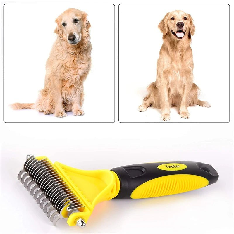 Pets Stainless Steel Grooming Brush Two - Sided Shedding and Dematting Undercoat Rake Comb for Dog Cat Remove Knots Tangles Easily - Furbury