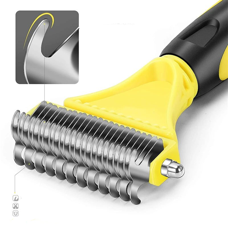 Pets Stainless Steel Grooming Brush Two - Sided Shedding and Dematting Undercoat Rake Comb for Dog Cat Remove Knots Tangles Easily - Furbury