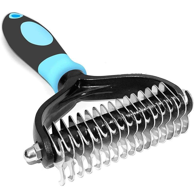 Pets Stainless Steel Grooming Brush Two - Sided Shedding and Dematting Undercoat Rake Comb for Dog Cat Remove Knots Tangles Easily - Furbury