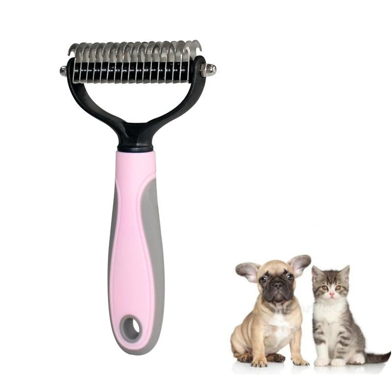 Pets Stainless Steel Grooming Brush Two - Sided Shedding and Dematting Undercoat Rake Comb for Dog Cat Remove Knots Tangles Easily - Furbury