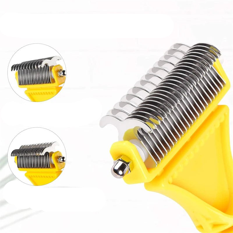 Pets Stainless Steel Grooming Brush Two - Sided Shedding and Dematting Undercoat Rake Comb for Dog Cat Remove Knots Tangles Easily - Furbury