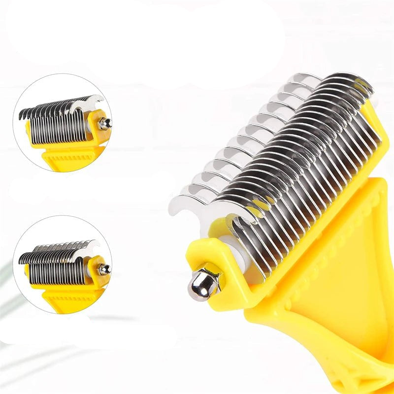Pets Stainless Steel Grooming Brush Two - Sided Shedding and Dematting Undercoat Rake Comb for Dog Cat Remove Knots Tangles Easily - Furbury