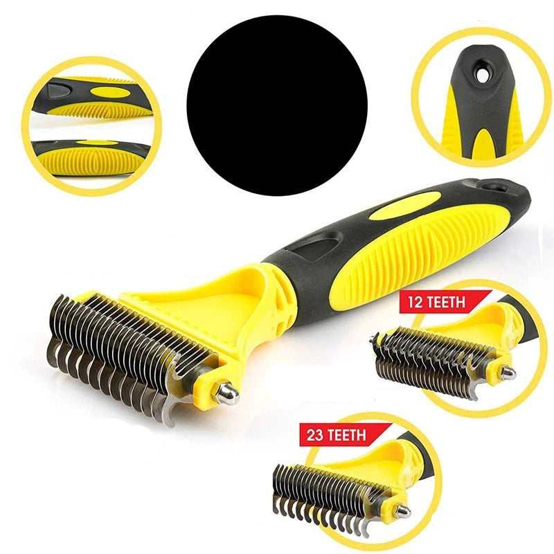 Pets Stainless Steel Grooming Brush Two - Sided Shedding and Dematting Undercoat Rake Comb for Dog Cat Remove Knots Tangles Easily - Furbury