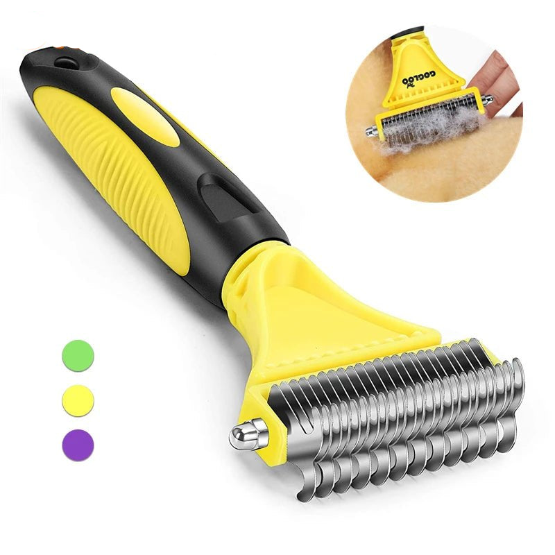 Pets Stainless Steel Grooming Brush Two - Sided Shedding and Dematting Undercoat Rake Comb for Dog Cat Remove Knots Tangles Easily - Furbury