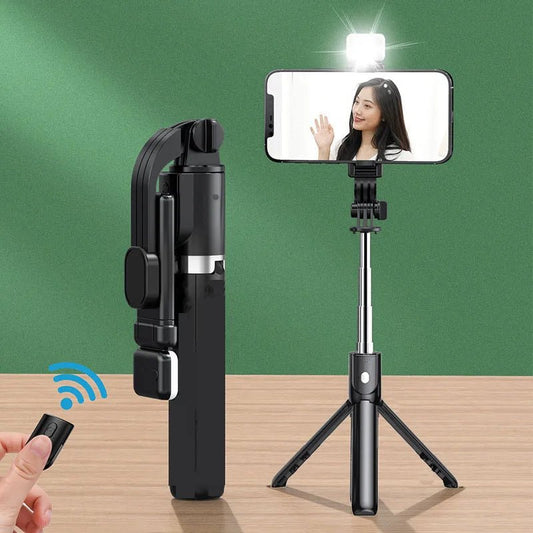 Portable Bluetooth Selfie Stick Retractable Multifunctional 103CM Phone HoldeTripod With Selfie light Wireless Remote Shutter - Checkouts UK