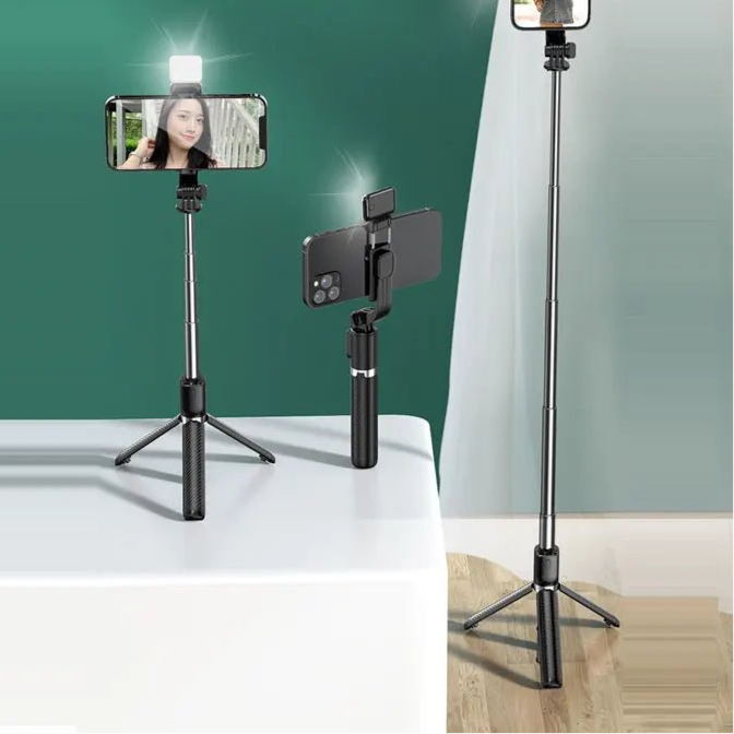Portable Bluetooth Selfie Stick Retractable Multifunctional 103CM Phone HoldeTripod With Selfie light Wireless Remote Shutter - Checkouts UK