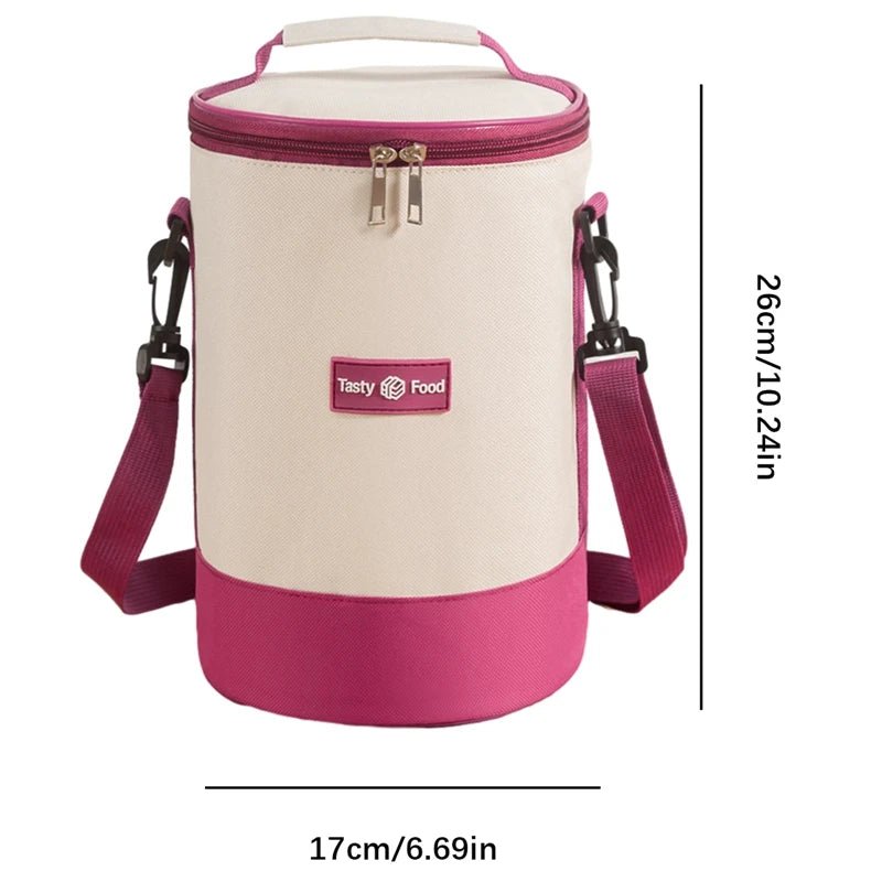 Portable Lunch Bag Insulated Thermal Food Handle Bags Simple and Practical Shoulder Storage Totes Picnic Dinner Container Round - Checkouts UK
