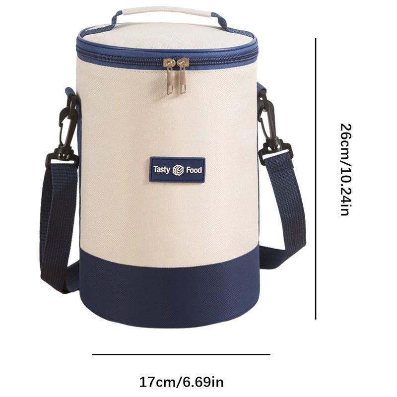 Portable Lunch Bag Insulated Thermal Food Handle Bags Simple and Practical Shoulder Storage Totes Picnic Dinner Container Round - Checkouts UK