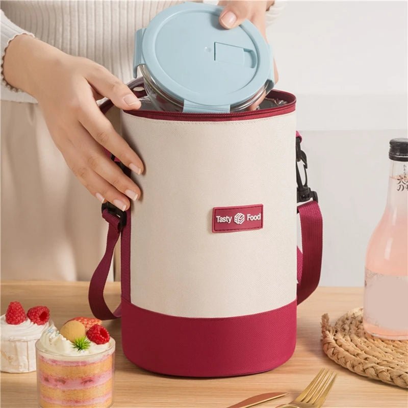 Portable Lunch Bag Insulated Thermal Food Handle Bags Simple and Practical Shoulder Storage Totes Picnic Dinner Container Round - Checkouts UK