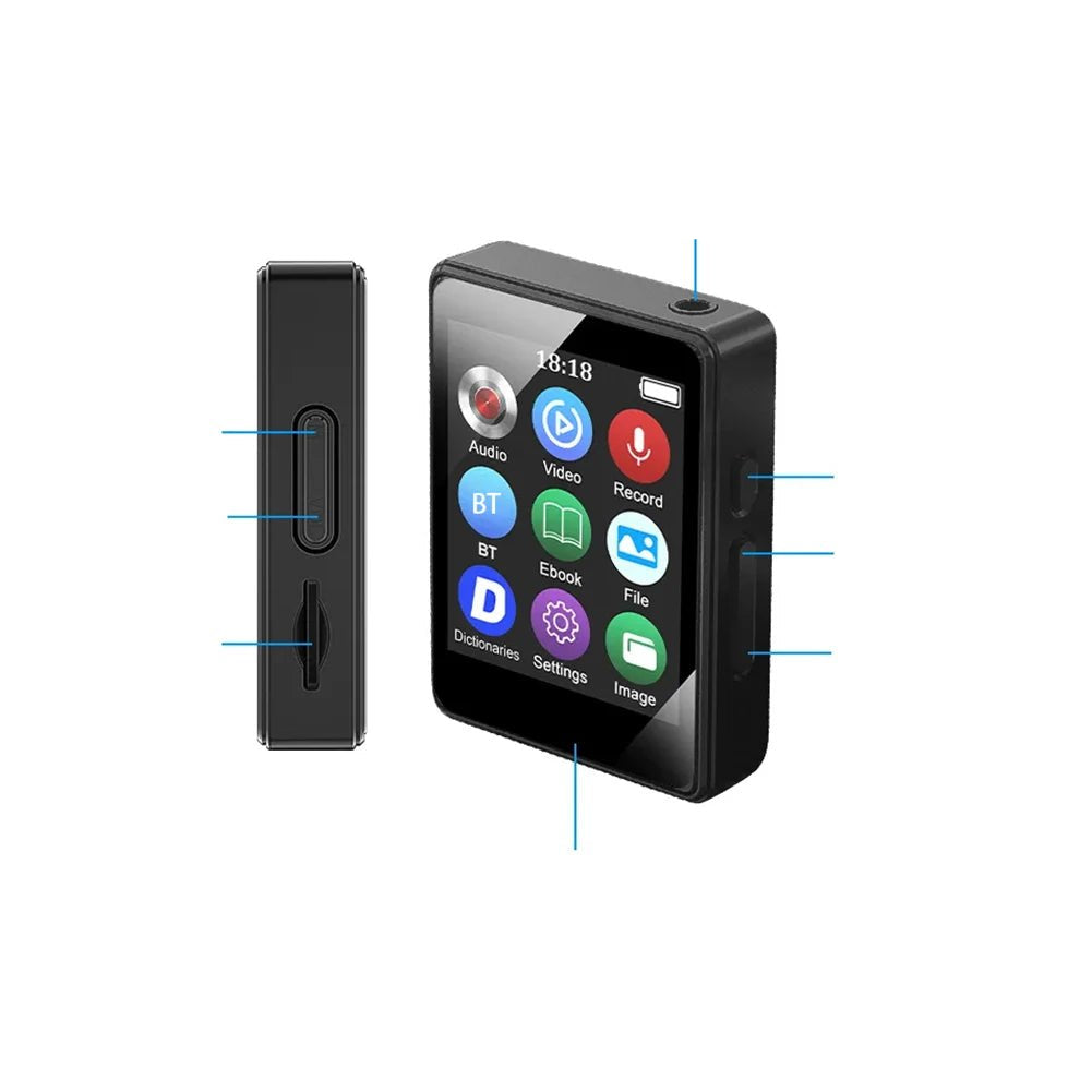 Portable MP3 Player Bluetooth 5.0 Music Stereo Speaker Mini MP4 Video Playback With LED Screen FM Radio Recording For Walkma - Checkouts UK