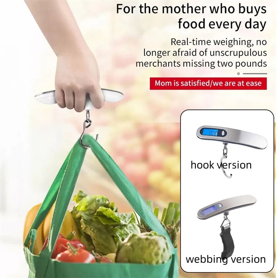 Portable Scale Digital LCD Display 110lb/50kg Electronic Luggage Hanging Suitcase Travel Weighs Baggage Fishing Scale with Hook - Checkouts UK