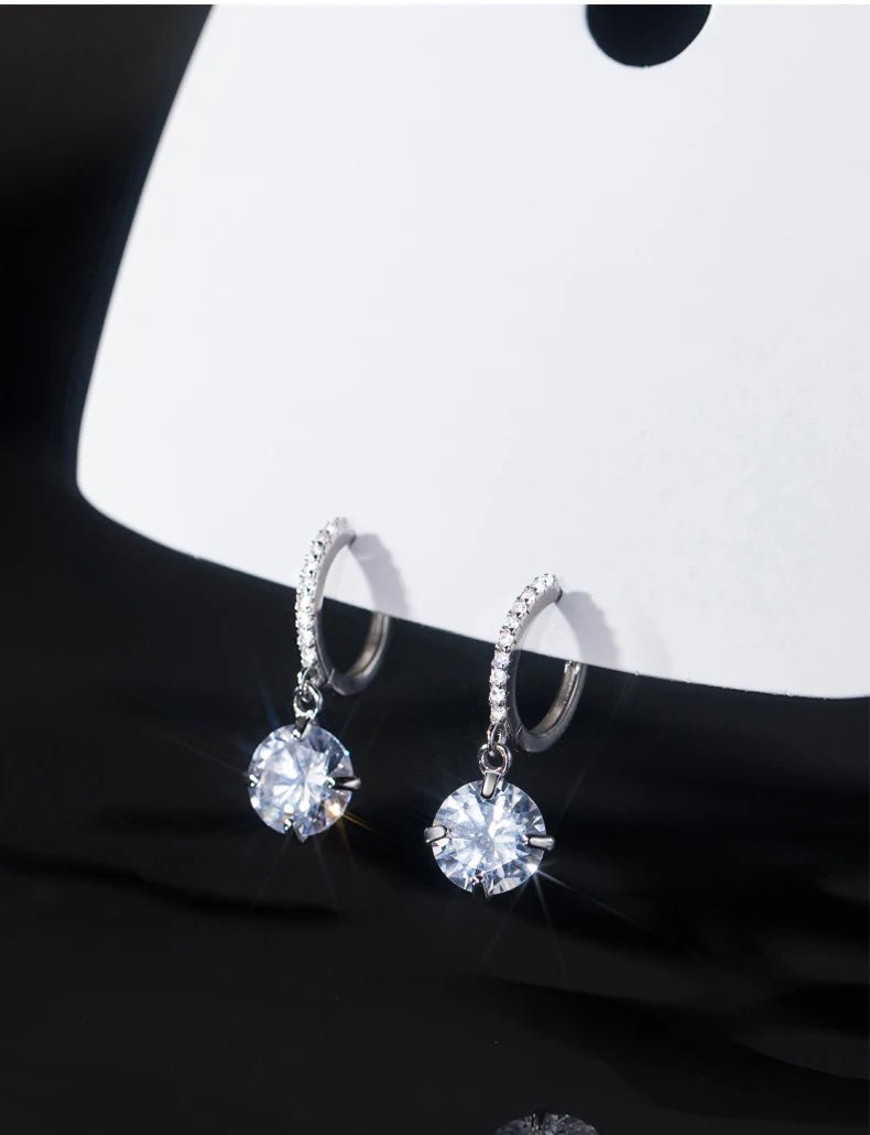 Pure 925 Sterling Silver Luxury Shiny Clear Cubic Zirconia Hoop Earrings For Women Wedding Engagement Statement Jewelry - Checkouts USA