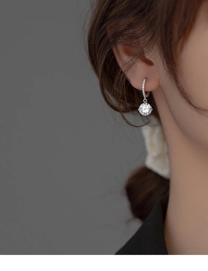 Pure 925 Sterling Silver Luxury Shiny Clear Cubic Zirconia Hoop Earrings For Women Wedding Engagement Statement Jewelry - Checkouts USA