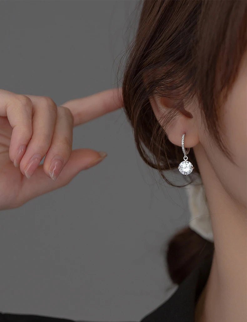 Pure 925 Sterling Silver Luxury Shiny Clear Cubic Zirconia Hoop Earrings For Women Wedding Engagement Statement Jewelry - Checkouts USA