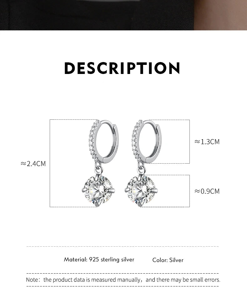 Pure 925 Sterling Silver Luxury Shiny Clear Cubic Zirconia Hoop Earrings For Women Wedding Engagement Statement Jewelry - Checkouts USA