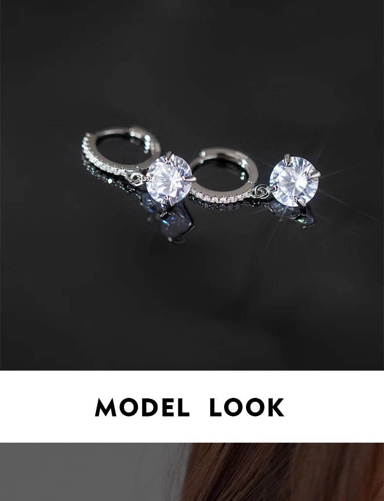 Pure 925 Sterling Silver Luxury Shiny Clear Cubic Zirconia Hoop Earrings For Women Wedding Engagement Statement Jewelry - Checkouts USA