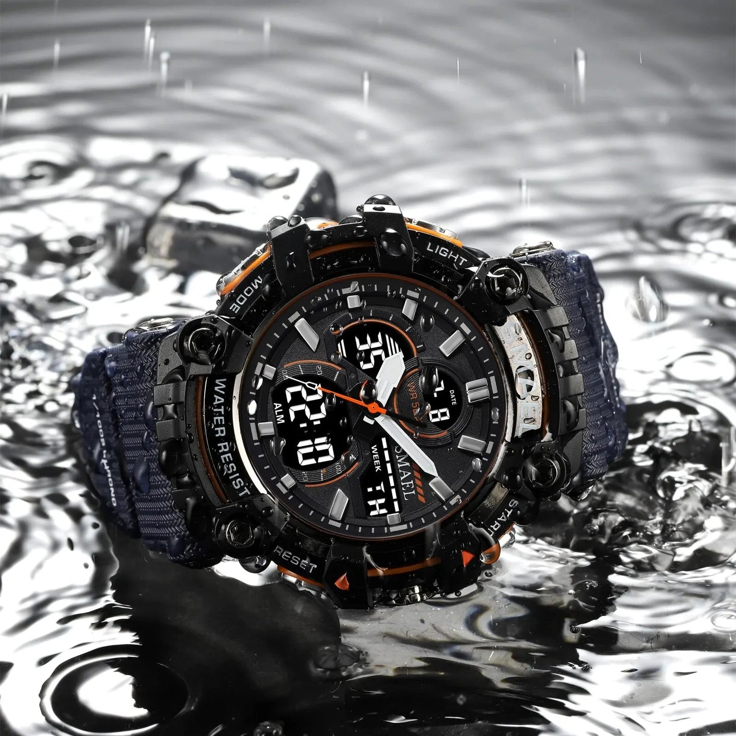 Quartz Sport Watch Clock AlarmDual Display LED Electronic 50M Waterproof 8079 Watches For Men - Checkouts USA