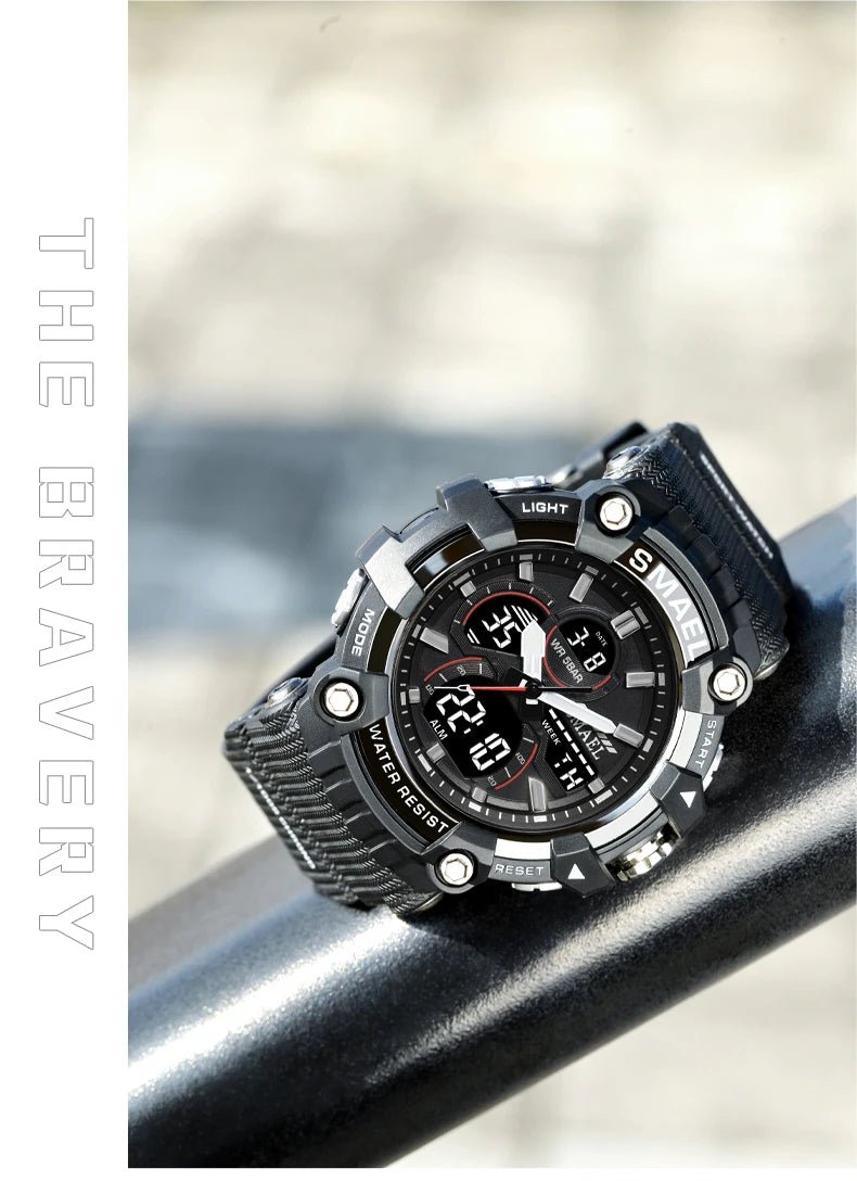 Quartz Sport Watch Clock AlarmDual Display LED Electronic 50M Waterproof 8079 Watches For Men - Checkouts USA