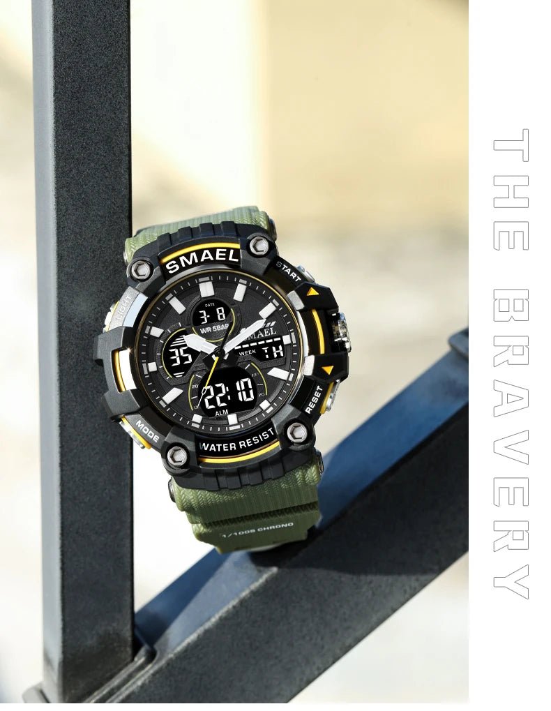 Quartz Sport Watch Clock AlarmDual Display LED Electronic 50M Waterproof 8079 Watches For Men - Checkouts USA