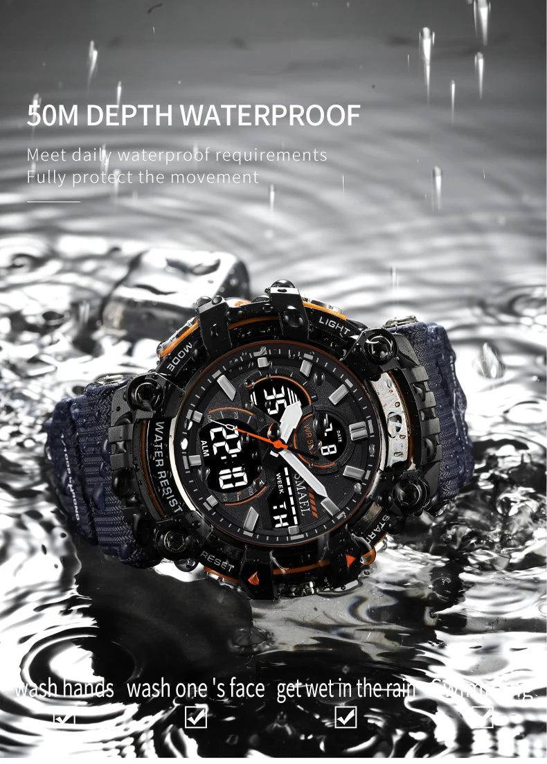 Quartz Sport Watch Clock AlarmDual Display LED Electronic 50M Waterproof 8079 Watches For Men - Checkouts USA