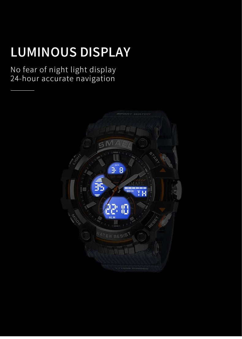 Quartz Sport Watch Clock AlarmDual Display LED Electronic 50M Waterproof 8079 Watches For Men - Checkouts USA