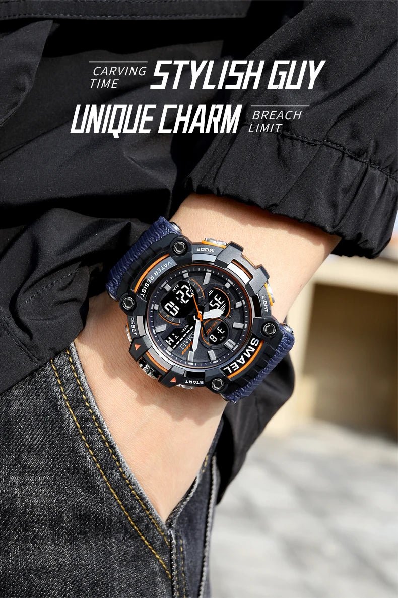 Quartz Sport Watch Clock AlarmDual Display LED Electronic 50M Waterproof 8079 Watches For Men - Checkouts USA