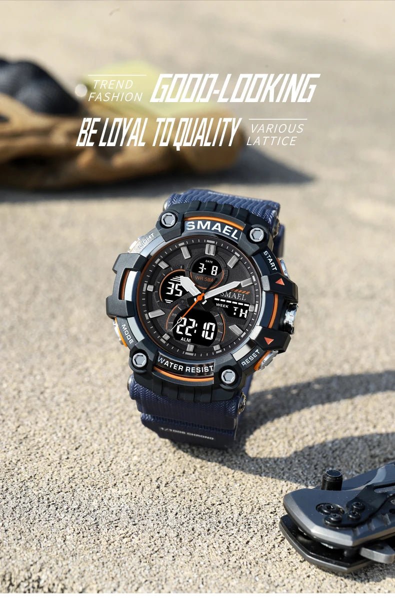 Quartz Sport Watch Clock AlarmDual Display LED Electronic 50M Waterproof 8079 Watches For Men - Checkouts USA