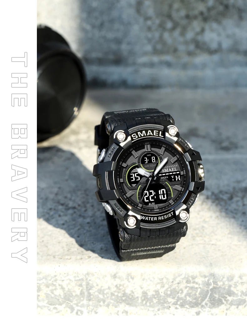 Quartz Sport Watch Clock AlarmDual Display LED Electronic 50M Waterproof 8079 Watches For Men - Checkouts USA