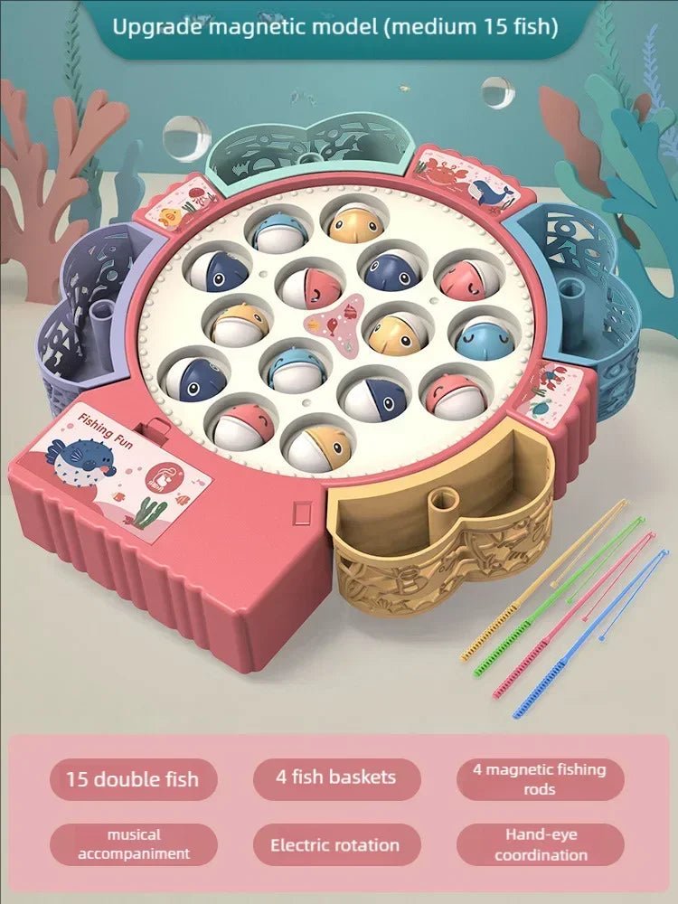 Rechargeable Magnetic Fishing Game Table with Music Rotating Disc Parent - Child Interactive Learning Toys for Toddlers Gifts - Checkouts USA
