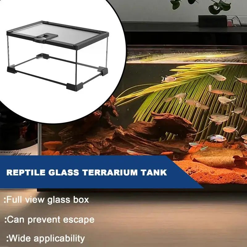 Reptile Amphibians Tank Turtle Tank Terrarium Glass Box for Small Pet Keeper Supply Turtles Cage for Sling Geckos Lizards - Furbury