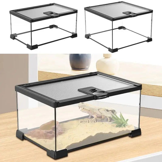 Reptile Amphibians Tank Turtle Tank Terrarium Glass Box for Small Pet Keeper Supply Turtles Cage for Sling Geckos Lizards - Furbury
