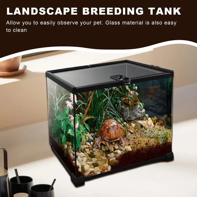 Reptile Amphibians Tank Turtle Tank Terrarium Glass Box for Small Pet Keeper Supply Turtles Cage for Sling Geckos Lizards - Furbury