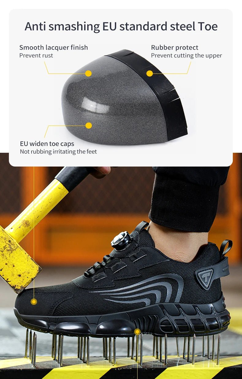 Rotary button new safety shoes for men, anti - impact and anti - piercing work shoes, fashionable men's sports shoes, and safety pro - Checkouts USA