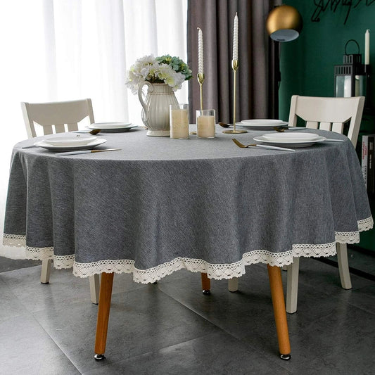 Round Tablecloth Linen Waterproof and Antifouling Table Cover for Banquet, Parties, Dining Wedding Kitchen Table Table Cloth - Checkouts UK