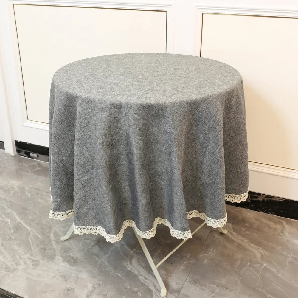 Round Tablecloth Linen Waterproof and Antifouling Table Cover for Banquet, Parties, Dining Wedding Kitchen Table Table Cloth - Checkouts UK