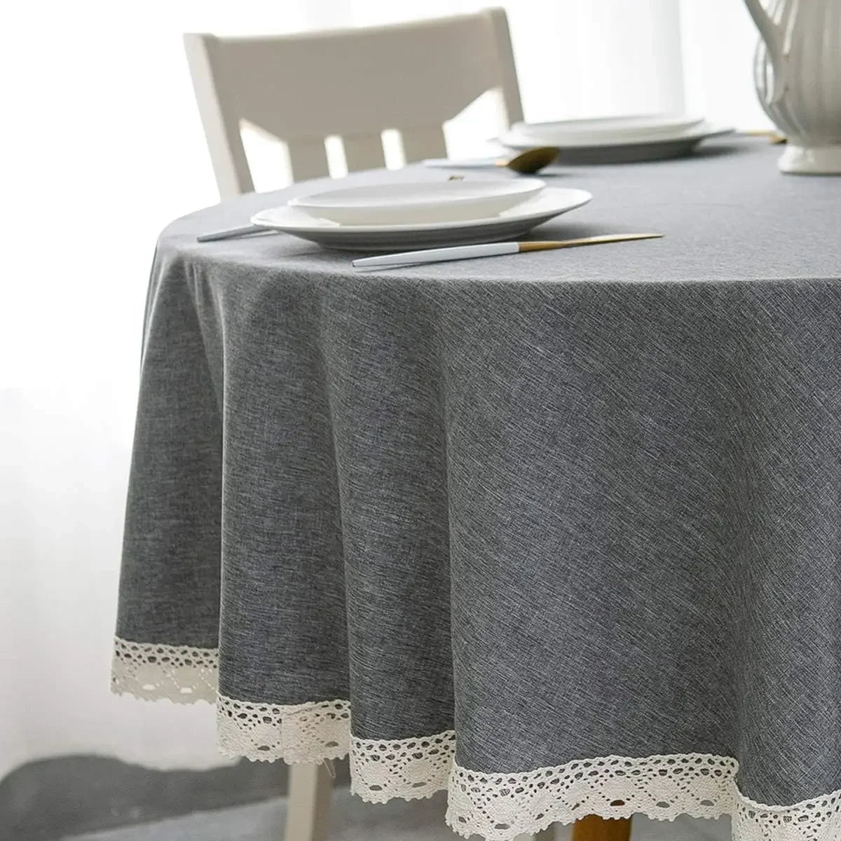 Round Tablecloth Linen Waterproof and Antifouling Table Cover for Banquet, Parties, Dining Wedding Kitchen Table Table Cloth - Checkouts UK