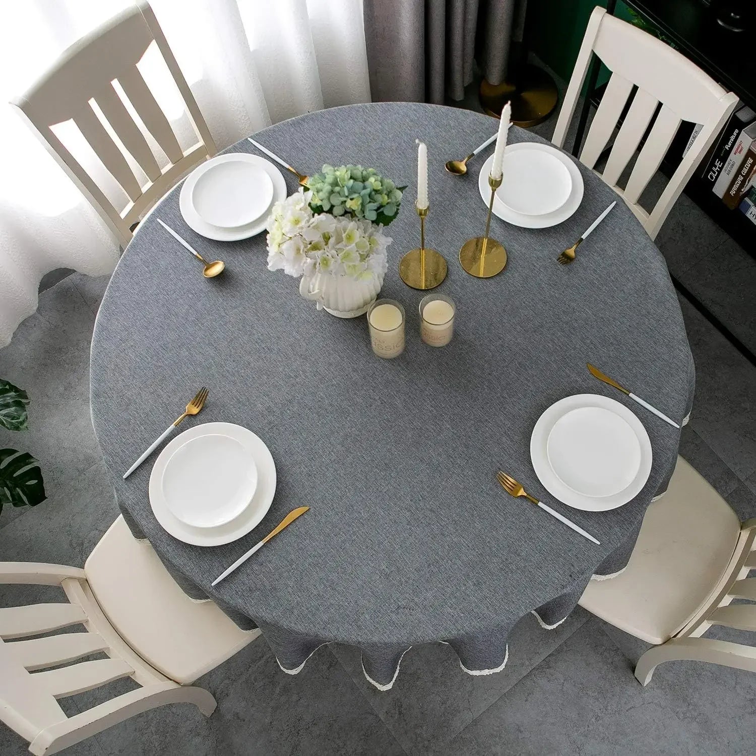 Round Tablecloth Linen Waterproof and Antifouling Table Cover for Banquet, Parties, Dining Wedding Kitchen Table Table Cloth - Checkouts UK