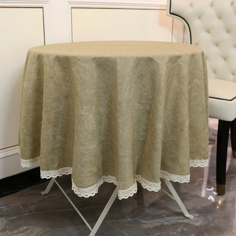 Round Tablecloth Linen Waterproof and Antifouling Table Cover for Banquet, Parties, Dining Wedding Kitchen Table Table Cloth - Checkouts UK
