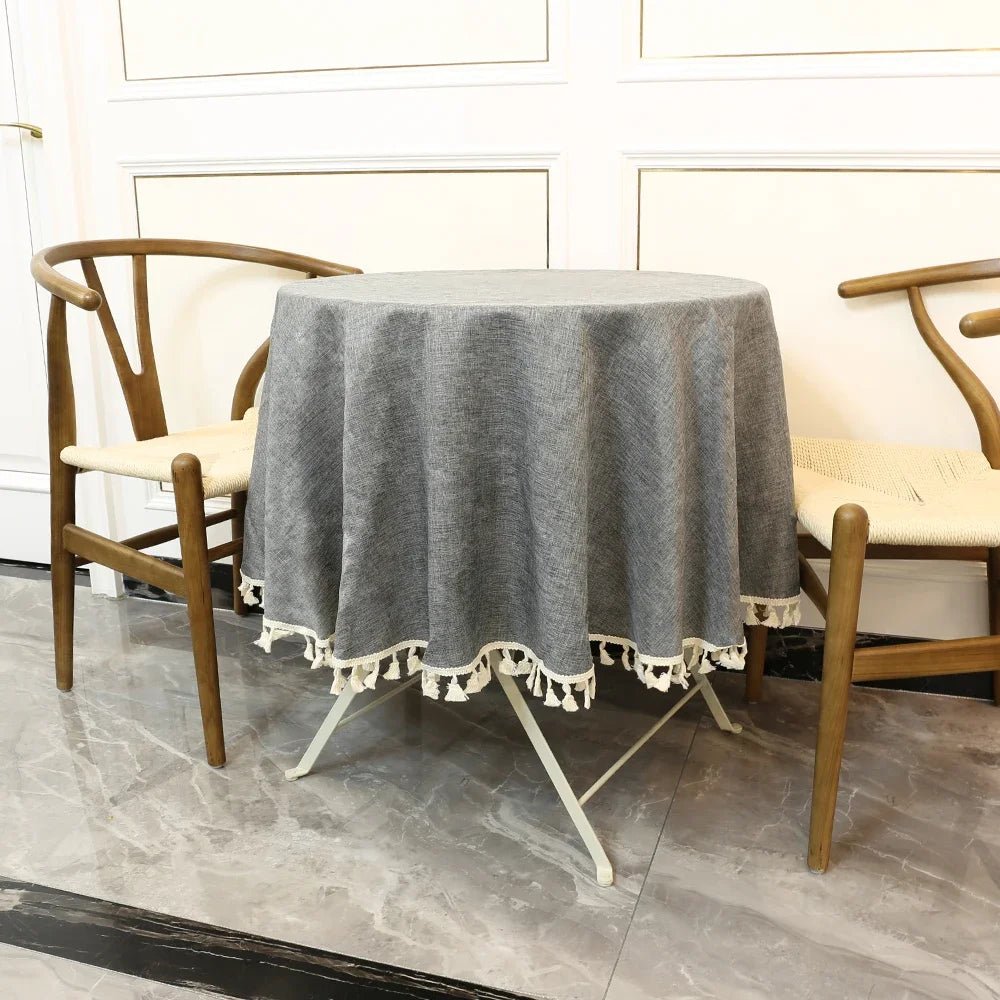 Round Tablecloth Linen Waterproof and Antifouling Table Cover for Banquet, Parties, Dining Wedding Kitchen Table Table Cloth - Checkouts UK